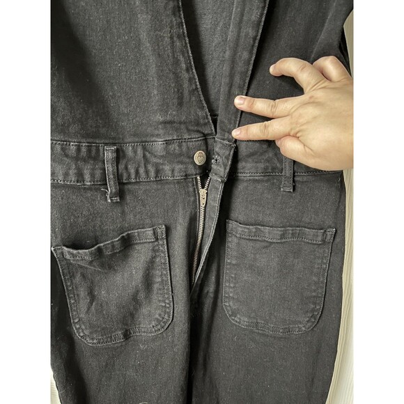 Nasty Gal Black Deep Plunging V Neck Denim Boilersuit Jumpsuit Edgy Grunge Sz 8 - Picture 3 of 15